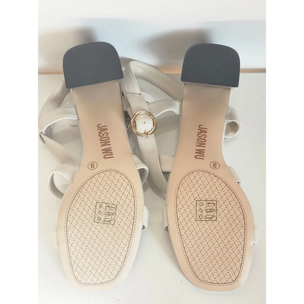 Jason Wu Kellie-P Cream Leather Block Heel Strappy Sandals Square Toe NWT 9